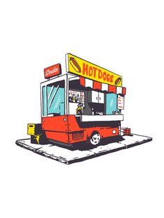 a drawing of a hot dog truck on the street