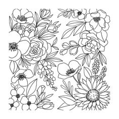 a black and white drawing of flowers