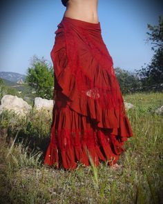 Burlesque Skirt, Red Long Skirt, Festival Skirt, Belly Dance Skirt, Mode Hippie, Earthy Outfits, Estilo Hippie, Skirt Maxi, Dance Skirt