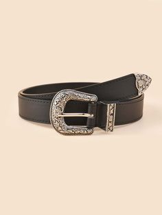 Black Casual   PU Leather  PU Buckle Belts Embellished   Women Accessories Guess Bags Black, Outfit Elegantes, Gold Body Chain, Plus Size Belts, Kids Belt, Wide Leather Belt, Chain Belts, Metal Engraving, Metal Belt