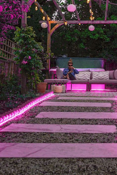 pink rope light in garden Magical Home, Backyard Renovations, Roof Lines, Bespoke Lighting, Commercial Buildings, Led Strip Light, Green Led, Rope Light, Strip Lights