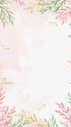 a watercolor background with pink and green leaves