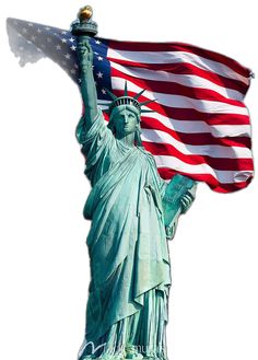 the statue of liberty holding an american flag