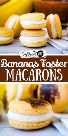 banana fosterer macarons are stacked on top of each other