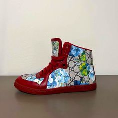 Authentic Gucci Coda Bloom High Top Sneakers Red Blue Floral Gg Supreme Logo Features: Blue & Green Flowers Gucci Monogram Canvas Red Leather Trim Like New Condition (W/O Box) Red Laces Size: 37.5 Shop Theyellowsky Closet For: Bohemian Boho Vintage 60s 70s 80s 90s Y2k 1990s 1970s 1980s Cottagecore Hippie Hippy Urban Oversized Western Nwt Fringe Vibrant Patterned Patchwork Office Party Cocktail Button Down Tie Dye Crochet Lace Retro Trendy Denim Embroidered Purse Hat Swim Tropical Floral Western Blue Gucci Sneakers With Round Toe, Gucci Blue Round Toe Sneakers, Gucci Blue Leather Sneakers, Designer Blue Gucci Sneakers, Blue Lace-up Gucci Sneakers, Luxury Red High-top Sneakers, Gucci High-top Sneakers With Red Sole, Red High-top Gucci Sneakers, Designer Red High-top Sneakers With Red Sole