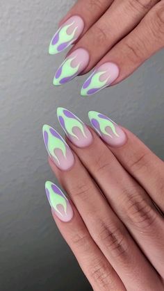 Grow Out Friendly Nail Designs, Intermediate Nail Art, Lava Lamp Nails Short, Girly Pop Nails, Witchy Spring Nails, Almond Gel X Nail Designs, Vaporwave Nails, Crazy Nail Art Unique, Weird Nail Ideas