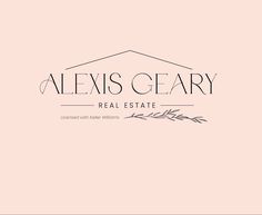 the logo for alex's geary real estate, located in front of a pink background