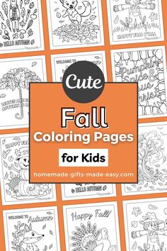 cute fall coloring pages for kids with the title overlaying it in orange and black