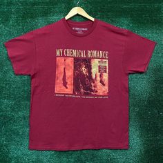 a red t - shirt with the words my chemical romance on it