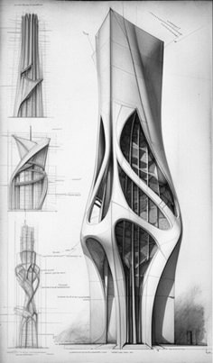 an architectural drawing of a building that is made out of various parts of the structure