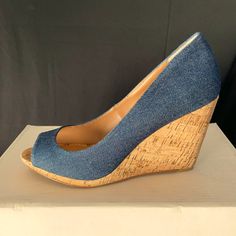 8.5 - New In Box. Caslon “Devin” Peep Toe Denim Cork Wedge. Casual Fitted Wedge Heels, Casual Fitted Wedge Sandals For Spring, Shoes Sale, Womens Shoes Wedges, Cork Wedge, Shoe Sale, Cork, Color Blue, Wedges