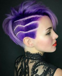 Shaved Hair Designs, Hair Tattoos, Undercut Hairstyles, Teen Hairstyles, Long Curly Hair, Stylish Hair, Undercut, Hair Dos, Purple Hair