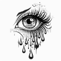 an eye with tears and drops on it