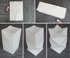 how to make an origami vase out of white paper and glue on the inside