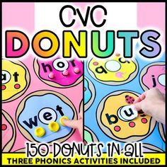 the words cvc donuts are shown in three different pictures