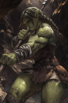 Female Ogrillon Muscular Orc Woman, Female Gargoyle Art, Forgotten Realms Art, Dnd Orc Female, Female Orc Character Design, Orcs Dnd, Female Orc Beautiful, Ogre Woman, Female Warforged