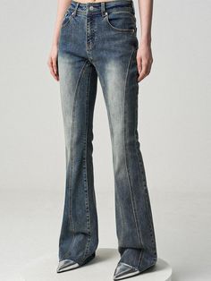 This product offers a sleek reinterpretation of the classic bootcut jeans with a contemporary edge. The design showcases a flattering slim fit through the hips and thighs that expands into a subtle bootcut shape, perfect for pairing with various footwear options. Crafted for style and comfort, these jeans provide a versatile base for any modern wardrobe. - Tailored with a contoured waistband to sit comfortably and prevent gapping.- Engineered with a premium denim blend that allows for a gentle stretch and excellent recovery.- Features meticulous contrast stitching that enhances the jeans' structure and style.- The timeless five-pocket design is both functional and a nod to classic denim aesthetics. Vanilla Skin, Fairy Bride, Timeless Jeans, Inverted Triangle, Patterned Jeans, Modern Wardrobe, Premium Denim, Dream Clothes, Showcase Design