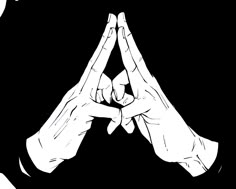 two hands in the shape of a triangle with their fingers up to spell out something