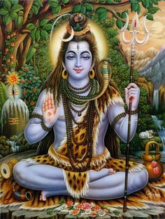 the hindu god sitting in front of a tree with his hands up and eyes closed