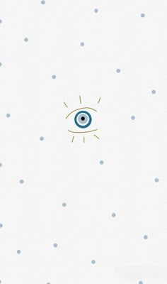 an eye is seen in the sky above polka dotes on a white background with blue dots