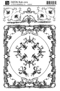 the dizon rub - ons pattern is shown in black and white, with an ornate