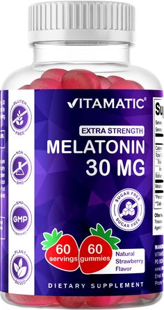 PRICES MAY VARY. Delicious Natural Strawberry Flavor 100% Drug Free - High Potency Melatonin Gummies VEGAN FRIENDLY - Our Melatonin Gummies are pectin-based which is vegan & vegetarian friendly Free of soy, yeast, wheat, egg, artificial color, flavor, & preservatives. DIFFERENT FORM MELATONIN – Melatonin comes in many forms, including gummies, capsules, chewables, drops, Tablets and liquid - Gummy is the most pleasant tasting formula which delivers 10 mg per daily serving. Vitamatic Sugar Free M Melatonin Gummies, Strawberry Flavor, Habit Forming, Vegan Friendly, Yeast, Vegan Vegetarian, Sugar Free, Wheat, Egg