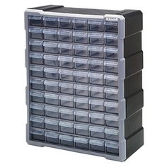 the plastic storage bins are stacked on top of each other