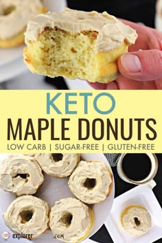 keto maple donuts with cream cheese frosting on top and in the middle