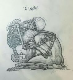 a drawing of a skeleton sitting on top of a chair with the caption i know