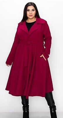 Women’s New Plus Size Burgundy Winter Warm Belted Long Sleeve Coat Jacket | eBay Fitted Plain Winter Outerwear, Fitted Plain Outerwear For Winter, Casual Fitted Plain Outerwear, Vintage Long Sleeve Belted Outerwear, Fitted Long Sleeve Belted Outerwear, Casual Fitted Belted Outerwear, Belted Cotton Outerwear For Winter, Belted Cotton Outerwear For Fall, Plus Size Coats For Women Winter