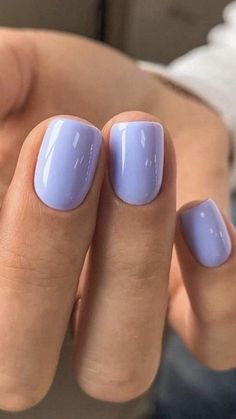 Purple Blue Nail Color, Blueberry Milk Nails Hailey Bieber, Short Periwinkle Nails, Short Pale Blue Nails, Milky Blueberry Nails, Neutral Blue Nails, Milky Blue Nails, Periwinkle Nail Polish, Blueberry Milk Nails