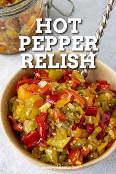 hot pepper relish in a bowl with a spoon