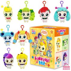 the littlest pet shop keychais are in different colors and designs, including one with