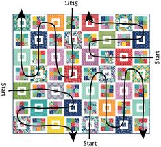 the quilt pattern is shown with arrows pointing in different directions