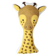 a stuffed giraffe head on a white background