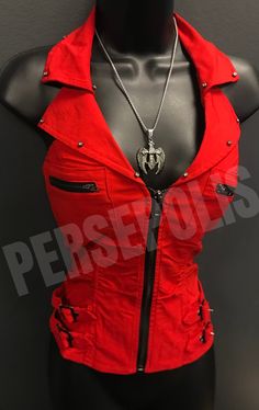 Buckle Up Red Bling Zippered Vest – Persepolis Zipper Vest, Biker Outfit, Padded Bra, Character Outfits, Dream Clothes, Look Cool, Aesthetic Clothes, Pretty Outfits, Fashion Inspo Outfits