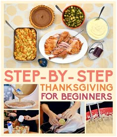 a cookbook cover with pictures of thanksgiving food and desserts on it, including turkey