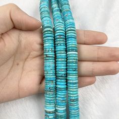 "Very high quality 16 inches of Natural Turquoise Rondelle Beads ･ ｡ﾟ☆: *.☽ .* :☆ﾟ. Stone Material Name: Turquoise Stone Material Origin: Bead Shape: Rondelle String Length: 16\" inches Hole sizes: ~1mm Size: 6mm 8mm 10mm For earrings, bracelet, necklace, charms, jewelry and so on. ･ ｡ﾟ☆: *.☽ .* :☆ﾟ. We are a Jewelry Supply factory wholesaler in China and the main office is in Hong Kong, we supply our stones in high quality and competitive price. If you have any order that you would like to cust Cheap Single Strand Turquoise Necklace With Round Beads, Turquoise Gemstone Beads For Beach, Turquoise Beach Necklace With Round Spacer Beads, Turquoise Round Beads Necklace For Beach, Turquoise Necklace With Spacer Beads For Beach, Turquoise Necklace With Round Beads For Beach, Turquoise Polished Round Beads Necklace For Beach, Beaded Round Turquoise Necklace, Turquoise Necklace With Polished Round Beads For Beach