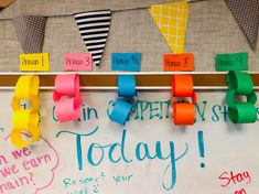 a bulletin board with colorful sticky notes attached to it