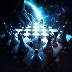 a chess board with space in the background