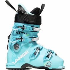 a pair of blue ski boots on a white background