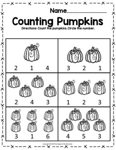 counting pumpkins worksheet for kids to practice numbers and count them in the same place