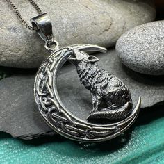 Solid Sterling Silver Celtic Howling Wolf Pendant on an 18" chain This intricately designed Viking Wolf Moon will definitely catch your attention. With detailed knot work on a crescent moon and a proud wolf howling within a Celtic moon, it's a beautiful masterpiece. Made of solid sterling silver, this piece comes on an 18" chain. The level of detail on the wolf is amazing - you can even see each tooth and strand of fur - truly a stunning work of art! Sterling silver all the way. 1" x 1" solid st Celtic Moon, Viking Wolf, Wolf Pendant, Wolves Pendants, Wolf Necklace, Wolf Jewelry, Howling Wolf, Wolf Moon, Wolf Howling