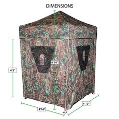 an image of a camouflage tent with measurements