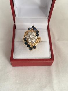 Amazing 14K Gold 0.75cts Diamonds 1.75cts Sapphires Rich Blue | Etsy Formal Cluster Sapphire Ring With Vvs Clarity, Formal Vvs Clarity Cluster Sapphire Ring, Sapphire Cluster Diamond Ring For Wedding, Cluster Gemstone For Wedding And Anniversary, Sapphire Cluster Ring With Vvs Clarity, Anniversary Sapphire Diamond Ring With Multi-stones, Sapphire Cluster Jewelry With Vvs Clarity, Blue Diamond Cluster Ring For Formal Occasions, Vvs Clarity Sapphire Cluster Ring