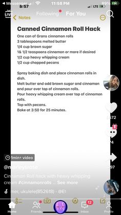 an iphone screen showing the instructions for how to use cinnamon roll hacks on your phone