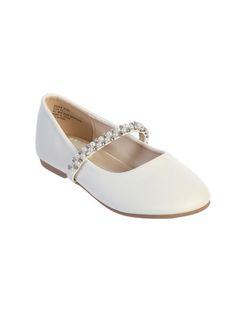 Product Description: You'll love the bedazzled features in these Mary Jane flats! Leatherette flats with rhinestone and pearl straps, round toe front, scooped vamp, flat heel, and cushioned insole for comfort. Sizes Available: 5, 9 to 13, and 1J to 4J Colors: White; Ivory; Nude Pink White Mary Jane Shoes, Pearl Straps, Toddler Girl Dress Shoes, Communion Shoes, First Communion Shoes, Toddler Dress Shoes, Black Patent Leather Shoes, Veil Accessories, Bridal Flats