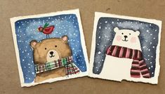 two polar bears are wearing scarves and one is holding a red flower in his hand