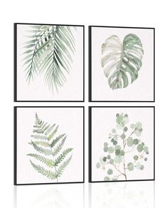 three paintings with green leaves on them