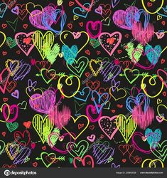 colorful hearts drawn with chalk on a black background stock photo, images and royalty illustrations